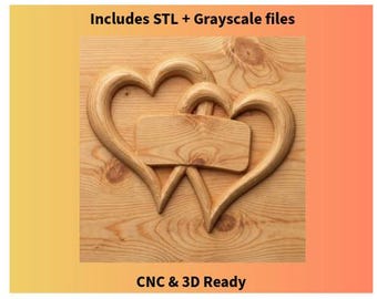 Personalisiertes Herz CNC Relief | Doppelherz-Design mit Gravurbereich | STL & Graustufen Dateien für CNC Carving