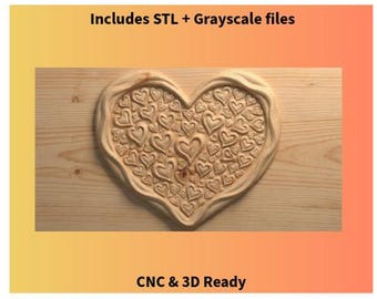 Fancy Heart CNC Relief | Ornate Valentine Heart Art | STL & Grayscale Files for CNC Carving