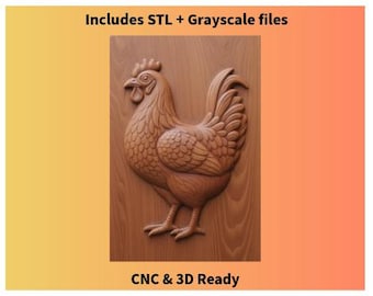 Standing Chicken Relief CNC Model – Farmhouse Decor, STL + Grayscale
