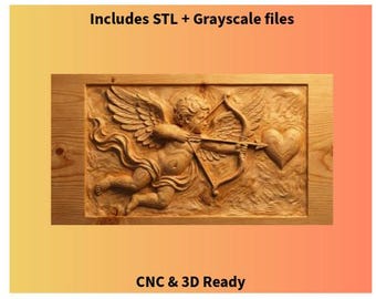 Cupid with Arrow CNC Relief | Valentine Cupid Wall Art | STL & Grayscale Files for CNC Carving