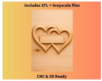 Verriegeltes Herz Plakette CNC Relief | Personalisiertes Paar Herz Zeichen | STL & Graustufen Dateien für CNC Carving