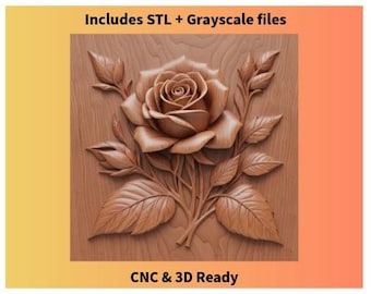 Rose Reliëfmodel - CNC - 3D-printbundel | STL-set lithofaan, grijswaardenreliëf en afbeeldingspakket met hoge resolutie