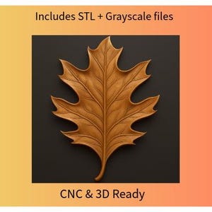 Oak Leaf Bas-Relief STL + Grayscale Image | CNC Carving File | 3D Nature Art for Aspire, Fusion, and 3D Printing
