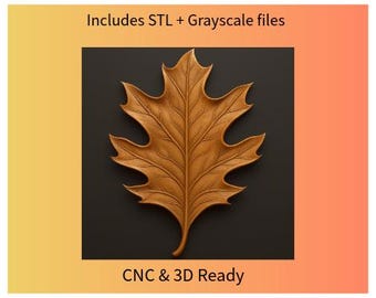 Oak Leaf Bas-Relief STL + Grayscale Image | CNC Carving File | 3D Nature Art for Aspire, Fusion, and 3D Printing