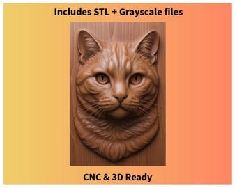 American Shorthair Cat Headshot Bas-Relief | STL + PNG | CNC Router File | 3D Carving Model | Cat Relief Art | Digital Download