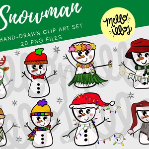 20 Snowman Clipart, Clip Art, PNG, Hand-drawn Illustrations, Christmas, Holiday, Graphics, Instant Digital Download, Scrapbook, Cute Snowmen