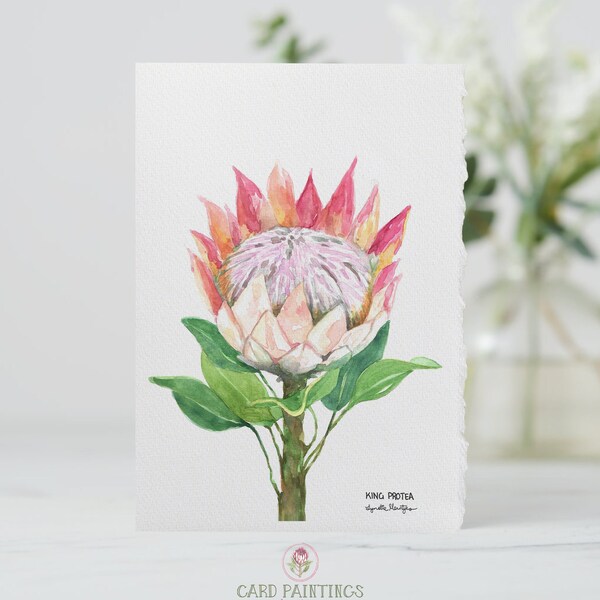 King Protea, Deckle Edge Watercolor Greeting Cards, South African Wild Flowers, Fynbos, Stationary, Note Cards, Blank Cards, Floral Cards