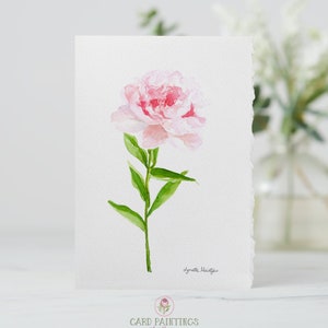 Rosa Pfingstrose, handgemalte Rose, Original Kunst, Muttertagskarte, Dankeskarte, Floral Stationär, Grußkarten, leere Karte, Gute Besserung