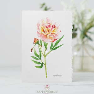 Hübsche Pfingstrose, handgemalte Rose, Original Kunst, Muttertagskarte, Dankeskarte, Floral Stationär, Grußkarten, leere Karte, Gute Besserung