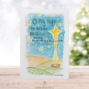 5 x 7 kerstkaarten, stille nacht, nachtelijke hemel, dennenbos, deckle Edge aquarel wenskaarten, stationair, notitiekaarten, blanco kaarten