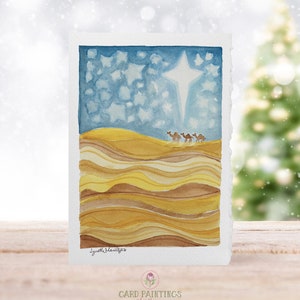 5x7 Bethlehem Stern, Deckle Edge Aquarell Grußkarten, Wüstenszene, Kamele, Weise Männer, Heilige drei Könige, Weihnachtsgrußkarten, leere Karten,