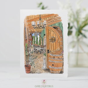 Wijnboerderij, wijnmakerij, serendipiteit, romantisch, date night - Deckle Edge aquarel wenskaart, sentimenteel, notitiekaarten, blanco kaart, stationair