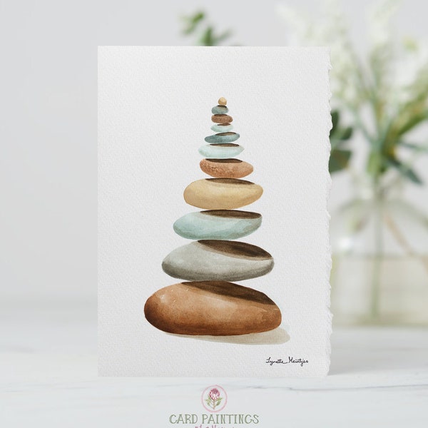 Stacking rocks, Inspirational Cards, Calming Rocks, Minimalist, Trust in the Lord, Watercolor Cards, Stationary, Note Cards, Blank Cards