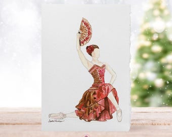 くるみ割り人形のバレエ クリスマスツリー 水彩カード、デッキルエッジ