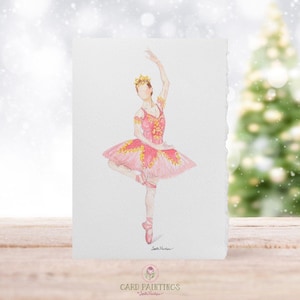 5x7, Fada Sugarplum do Quebra-Nozes, Balé, Cartões de aquarela, Papelaria, Cartões de Natal do Quebra-Nozes, Cartões em branco, Presentes