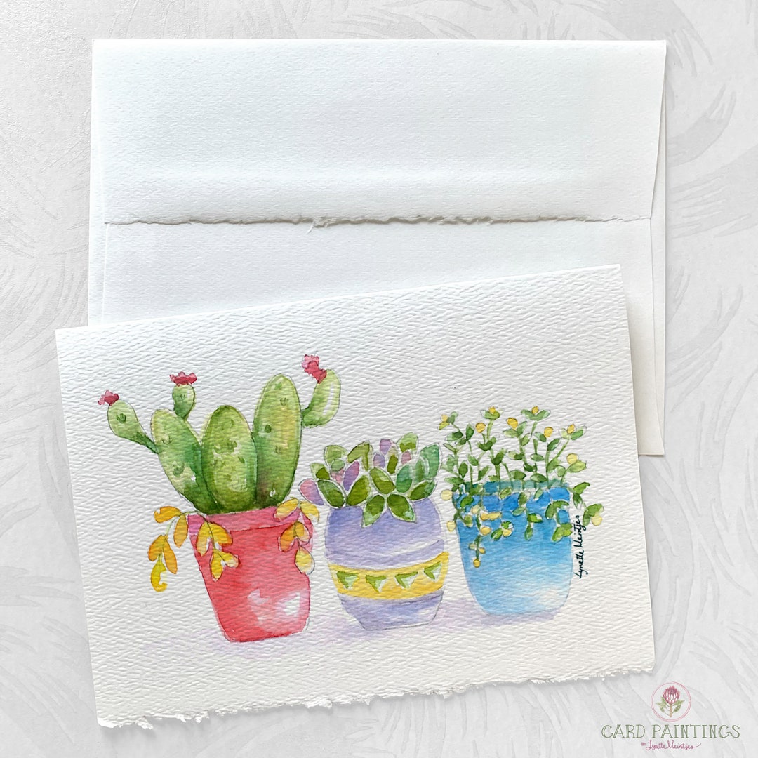 Watercolor Succulents Greeting Card: Inspirational Note Card on Deckled ...