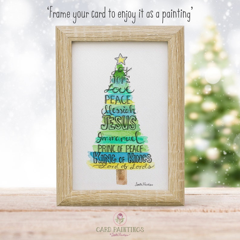 5x7 Names of Jesus, Christmas Tree Cards, Deckle Edge Watercolor
