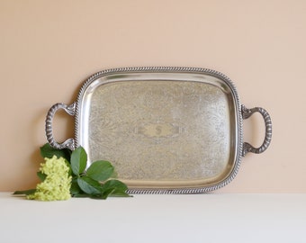 Small 9.5" x 17" Vintage Silver Tray With Handles