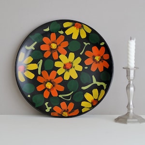Midcentury Black Floral Platter