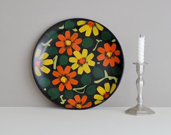 Midcentury Black Floral Platter