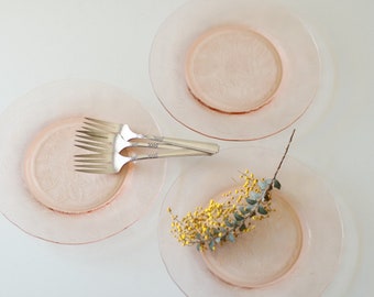 Vintage Pink Embossed Flower Pattern Glass Plates (Set of 3)