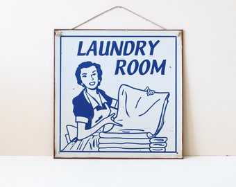 Vintage Laundry Room Sign Illustration on Metal