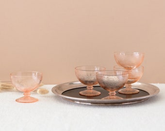 Pink Glass Desert Cups Floral Pattern (set of 6)