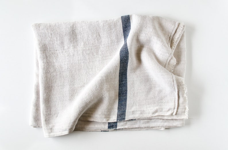 French Linen Cloth Heavyweight Vintage Stripe Linen