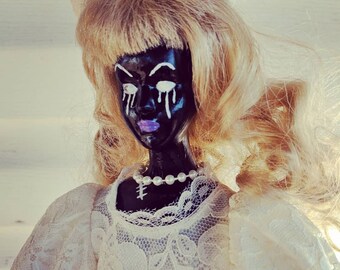 Ooak art doll entitled "Darkness becomes me"
