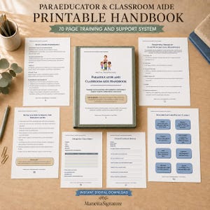 Paraeducator Handbook Printable | Classroom Aide Binder | Paraprofessional Training, Data Forms and SPED Support Toolkit