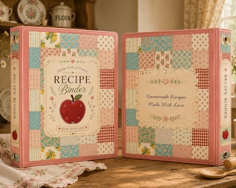 Cubiertas para carpetas de recetas de frutas con diseño de patchwork, organización de cocina estilo cottagecore (descarga digital)