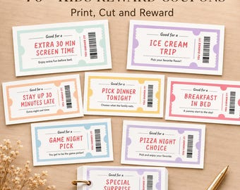 Plus de 70 coupons de récompense à imprimer pour enfants | Incitations pour les tâches ménagères, le bon comportement et les bonnes habitudes (Téléchargement numérique)