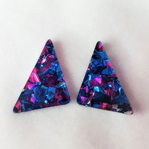 Mini 80s Inspired Chunky Glitter Triangle Studs | Geometric Earrings | Retro | 90s | Vaporwave Aesthetic | Rainbow