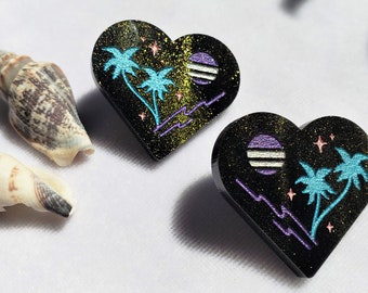 80s Beach Heart Stud Earrings | Vaporwave Earrings | Tropical Jewelry | Retro