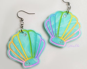 Pastel Rainbow Seashell and Stars Earrings | Coastal Jewelry | Kawaii Earrings | Beach Jewelry | Rainbow Earrings