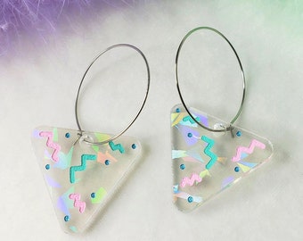 Rainbow Triangle 80s Party Hoop Earrings | Holiday Earrings | 80s Inspired | 90s Earrings