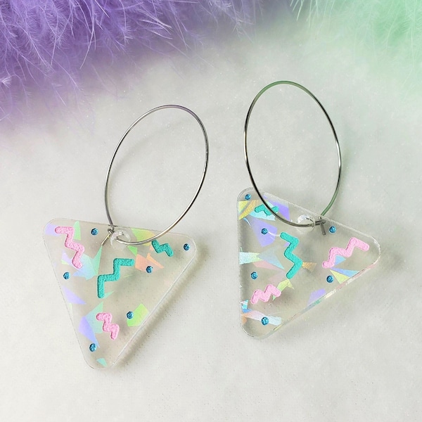 Rainbow Triangle 80s Party Hoop Earrings | Holiday Earrings | 80s Inspired | 90s Earrings