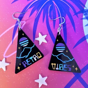 Vaporwave Retro Vibes Triangle Earrings | Synthwave Jewelry | Retro Earrings | 80s Inspired | 90s Fashion | Hand Painted
