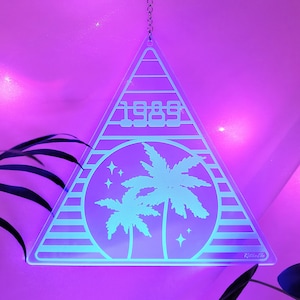 Personalized Year Sign-Vaporwave Acrylic Triangle Wall Engraved Art | Blacklight | Tropical Wall Art | 80s | 90s Decor | Retro Aesthetic