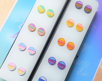 Pastel/Bright Vaporwave Retro Sun/Moon Studs Pack, synthwave, new wave, moon, earrings, stud, rainbow