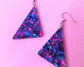 80s Inspired Chunky Glitter Triangle Earrings | Geometric Earrings | Retro | 90s | Vaporwave Aesthetic