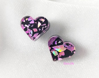 Mini Heart Studs | Retro Heart Jewelry | Glitter Heart | Tiny Earrings | 80s Earrings | 90s Earrings