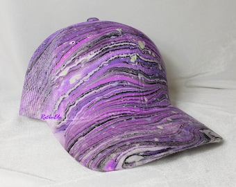 Purple and Black Splatter Trucker Hat-Blacklight, unique en son genre, chapeau vaporwave, casquette de baseball, chapeau en marbre