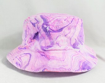 Pink and Violet Swirl Bucket Hat, one of a kind hat, trippy hat, marble hat, retro bucket hat, 90s bucket hat