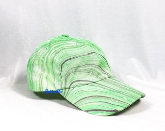 Marble Dipped Dad Hat | Green Black Retro Hat, Blacklight Reactive