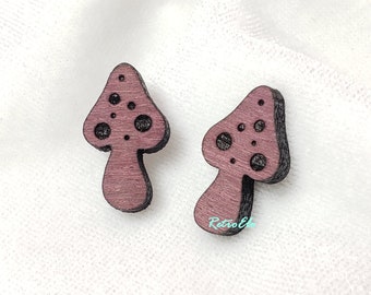 Purpleheart Wooden Tiny Mushroom Stud Earrings | Whimsical Jewelry | Small Studs | Mini