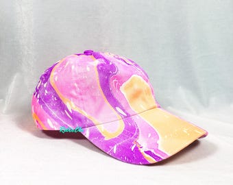 Marble Dipped Dad Hat | Retro Color Block Blacklight Hat