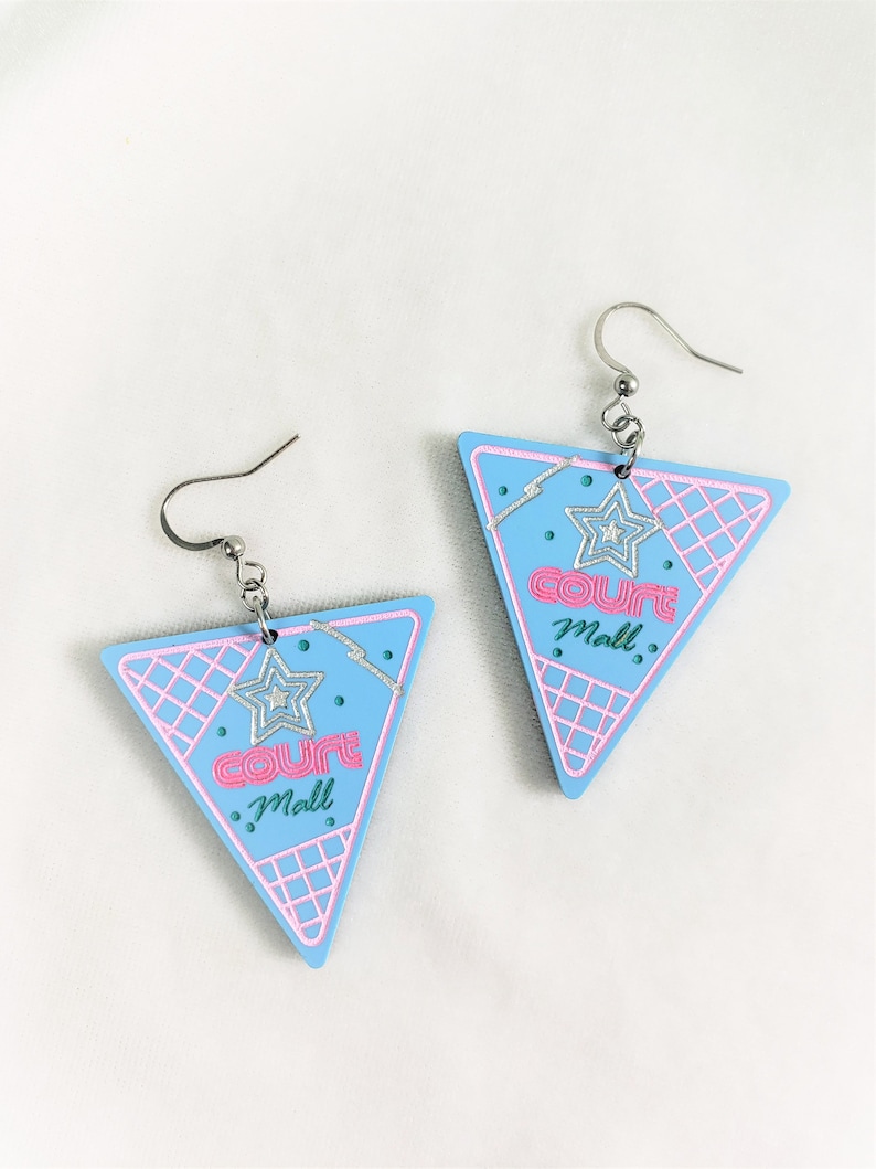 Mall Court Inspired Earrings Retro Mall Aesthetic Matte Blue