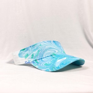 Ozean Blau Welle Retro Inspiriert Schwarzlicht Visor Hut | In Marmor getaucht | 80er Jahre | 90er Jahre | Einzelstück