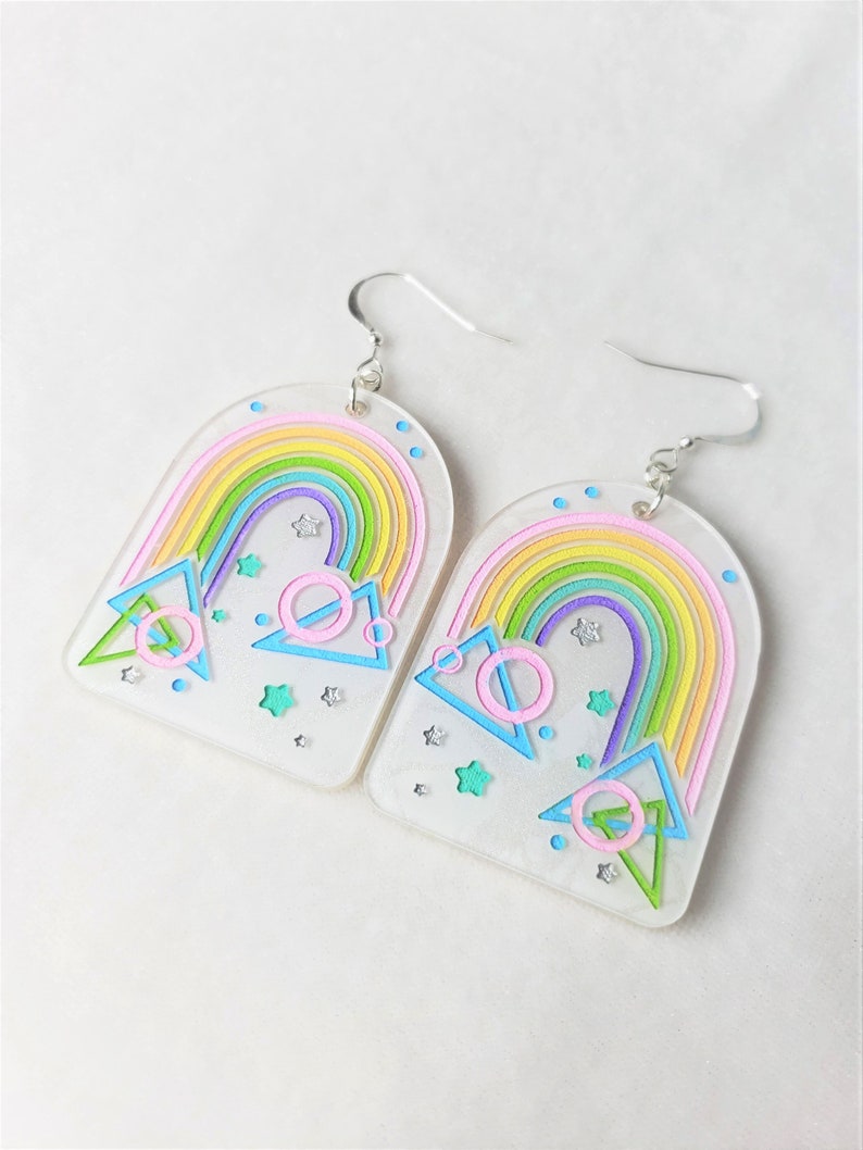 80s Geometric Rainbow Earrings, vaporwave, synthwave, new retro, new wave, pastel image 5